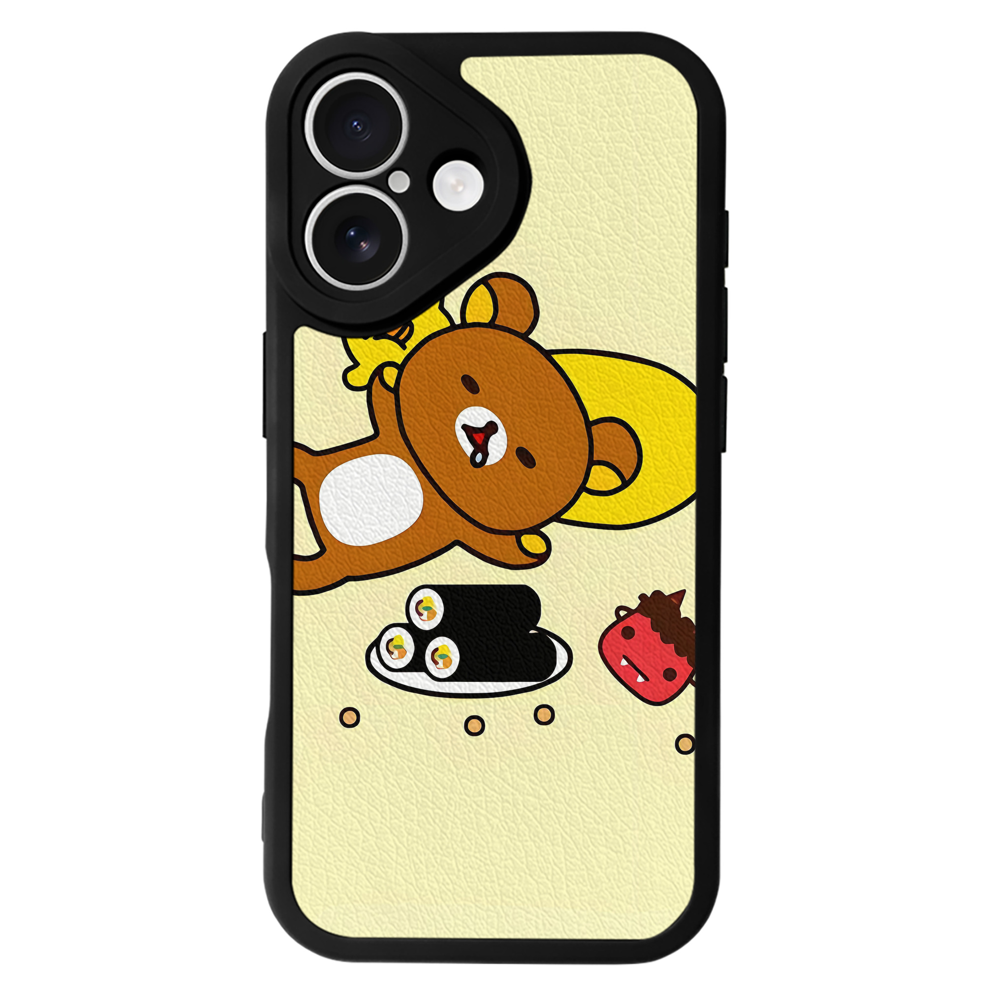 （画像用） リラックマ リラックマ キイロイトリ Rilakkuma Korilakkuma Kiiroitori 【iPhone 16シリーズ対応】シリコンスマホケース（レザー調） 材質：シリコン